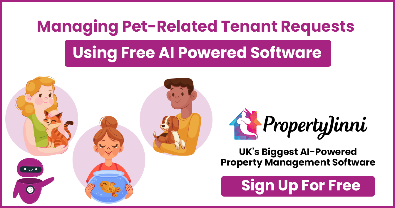 UK landlords managing pet-related tenant requests with PropertyJinni's free AI-powered property management software.